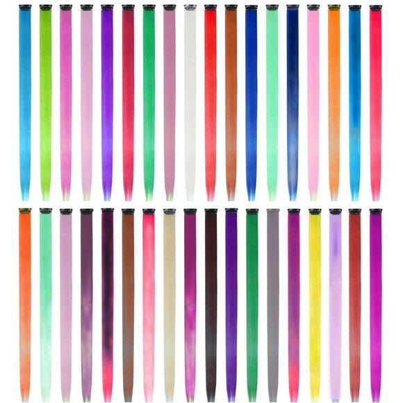 36 Packs Colored Clip in Hair Extensions 22'' Colorful Straight Hair Extensions - Picture 1 of 7